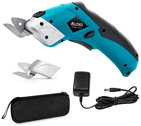 VLOXO Tijera Electrica Tijeras Electricas Costura con 2 Cuchillas para Cortar Cartón Cuero Alfombra Plástico Planta en Maceta- Azul