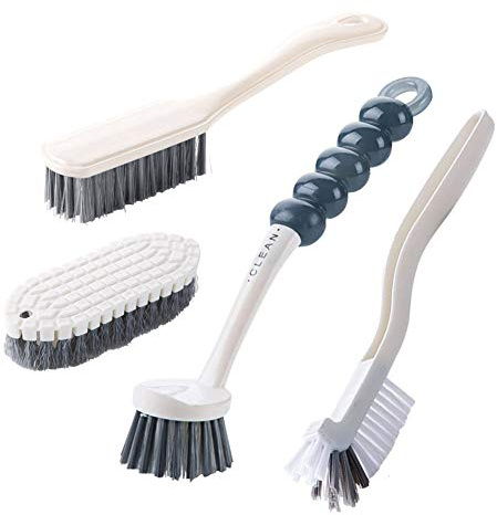 Multi-Purpose Scrub Brush Set - 4 Pack Kitchen Cleaning Brushes with Stiff Bristles for Dishes, Pots, Pans, Sink & Bottles - Dish Brush with Ergonomic Handle