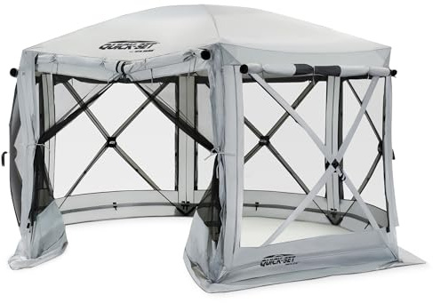 CLAM Pop Up Screen Tent, Outdoor Camping Gazebo Canopy, Pavilion, 12.5', Gray - Heavy-Duty Portable Screened Shelter with Netting for Beach, Patio, and Backyard