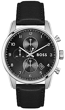 BOSS Montre Chronographe à Quartz pour Homme Collection SKYMASTER avec Bracelet en Cuir Noir - 1513782