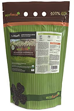CULTIVERS Engrais Gazon Organique 5 kg. Engrais granulé 100% biologique et végétalien à libération lente et contrôlée à base de plantes avec NPK 8-1-5 +74% M.O. et Ác. Humics