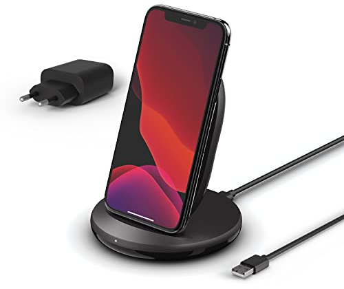 Belkin Soporte de Carga Inalámbrica de 15 W BoostCharge (Cargador Inalámbrico Rápido Qi para iPhone Samsung, Pixel y Otros) - Negro