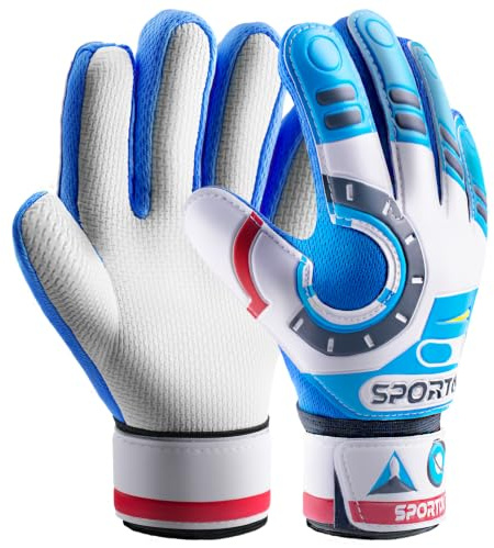Sportout Gant Gardien De But Enfant,Excellente Protection des Doigts et des Poignées Gants De Foot Gardien Enfant pour Garçons et Filles (Bleu-3, 5)