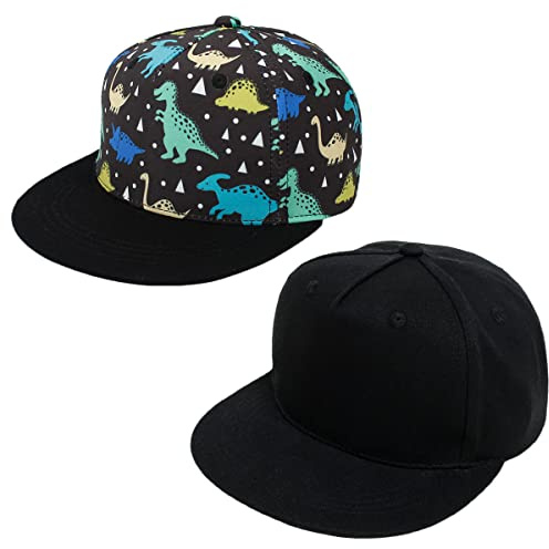 Kids Baseball Hat Toddler Boy Girl Sun Protection Hat Cotton Hats,Sun Hat for Baby Girls Boys Children (1-2 Years, 2PCS- Black/Black-Dinosaur)