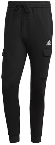 adidas Herren Essentials Fleece Regular Tapered Cargo Pants, Black / White, L