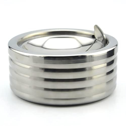 Outdoor Ashtray with Lid, Flip Top Stainless Steel Ash Tray, Metal Windproof Cigarette Ashtrays for Indoor or Outdoor Use, Desktop Ashtray Office Patio Home Decor
