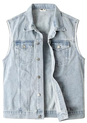 KTWOLEN Gilet en Jeans pour Homme Rétro Gilet Moto en Denim Vintage Veste de Jeans Gilet de Motard Blouson Sans Manches en Jean, Bleu, XL
