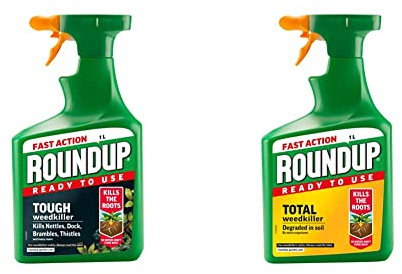 Roundup Tough Weedkiller, Ready to Use, Spray, 1 Litre & Total Fast Action Weed Killer, 1 Litre