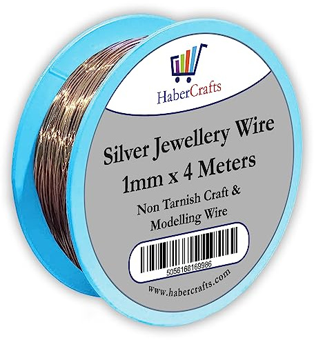 Habercrafts 1mm Silver Jewellery Wire Tarnish Proof Brass Bendable Metal Wire for Jewellery Making Sculpting Modelling Crafts Wire Weaving & Wrapping (1mm - Silver - 18 Gauge - 1 Spool - 4 Meters)