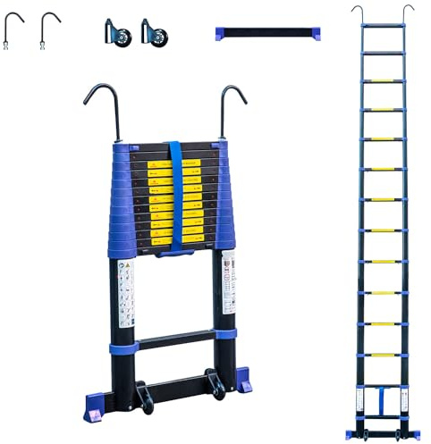 HOSTRÖM Escalera telescópica de Aluminio 4,1 m TELESCOVA13+, Escalera Plegable y Extensible, multifunción, Altura de Trabajo máx. 5 m, Ganchos Desmontables, garantía de 5 años