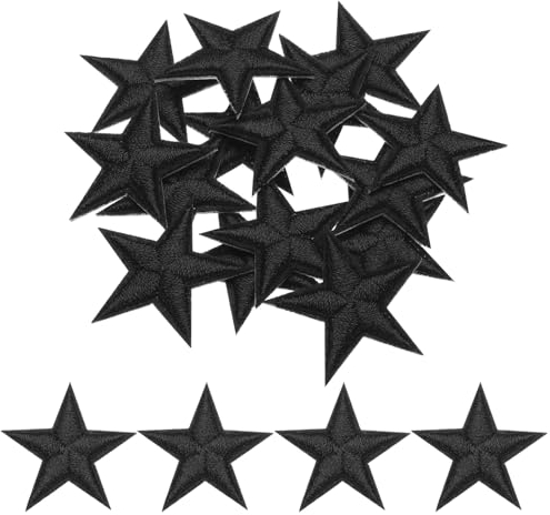 QUARKZMAN Flicken zum Aufbügeln 5 Sterne Aufbügelflicken Bügelflicken Aufbügel Patches Bestickt zum Aufnähen für Kleidung Jeans Jacken Rucksäcke, 2,9x2,9 cm, 15er Packung (Schwarz)