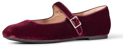 Amazon Essentials Women's Mary Jane Ballet Flats, Burgundy Velvet, 7 UK