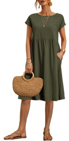 DURINM Abito da Spiaggia Vestiti Casual Lungo Donna Stampa Floreale Maniche Corte Estivi Vestito Donna Manica Corta Abito Scollo a V Vestiti Casual da Donna Vestito Mare