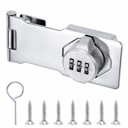 Serratura Combinazione Password Hasp Locks 3 Cifre con Vite, Lucchetto Senza Chiave in Metallo per Gabinetto Armadietto Cassetti Porta Garage Esterno (Argento)