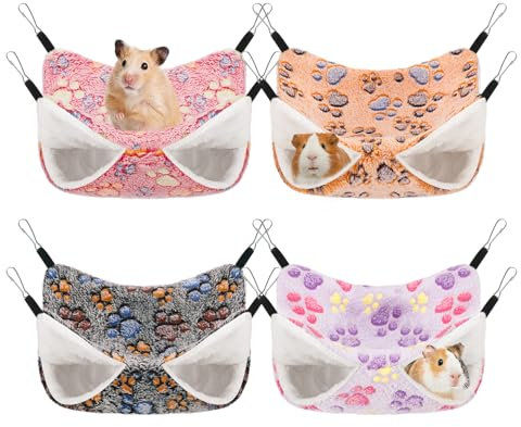 patinadrift 4 Stück Meerschweinchen Hängematte,2 Schichten Meerschweinchen Bett Ratten Zubehör,Haustiere Käfig Hängende Kleintierbetten für Hamster,Papageien,Kaninchen,Käfigzubehör