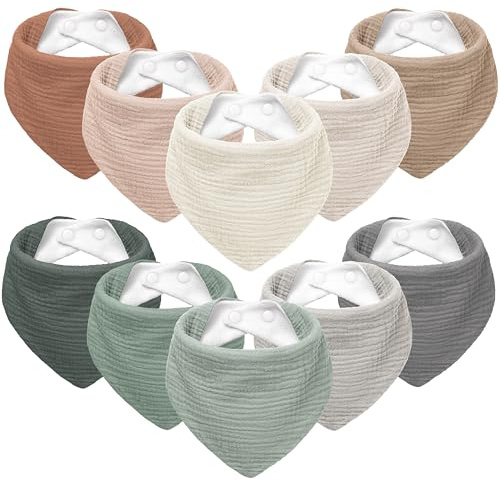 Susurration Bavoirs Bébé Bandana 10 Pièces,Mousseline Foulard Bavoirs Bebe Réglables Doux Pour Garçons et Filles (Gris Vert)