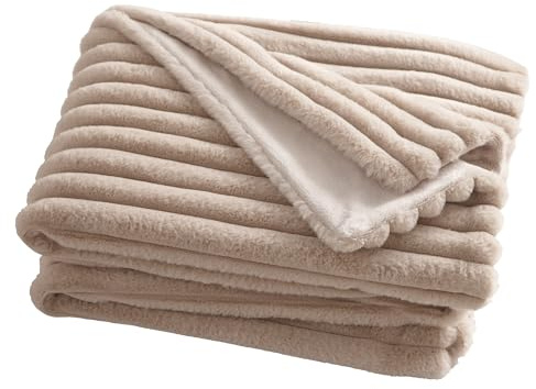 Appletree Faux Fur Throw – 180x130cm – Natural Colour – Soft Touch Blanket – Rabbit Fur Imitation – Quilted Sofa/Bed Cover – Plush Decorative Throw – Matching Cushion Available