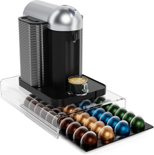 LifeMoreasy Transparent Coffee Pod Storage Drawer for Nespresso Vertuo, Acrylic Coffee Capsules Holder for Counter, Coffee Capsule Organizer - 40 Pods