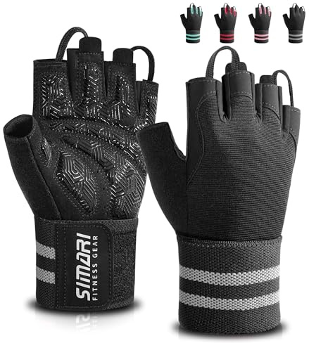 SIMARI Workout Gym Gloves for Men Women, Weight Lifting Gloves with Wrist Wrap Support, SBR Pad Grip for Full Palm Protection, for Exercise, Fitness, Dumbbells, Barbell, Climbing, Fingerless