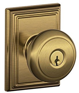 SCHLAGE Andover Keyed Entry Door Knob, Interior/Exterior, Antique Brass