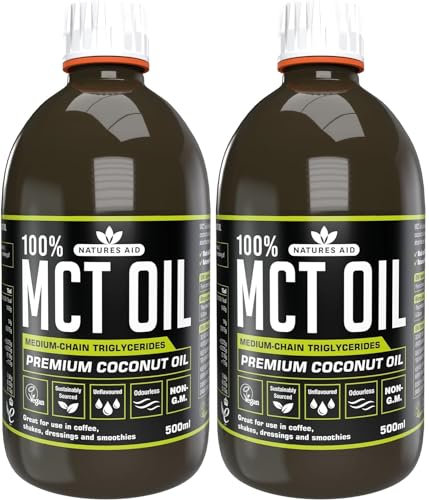 Natures Aid 100% MCT Oil - Premium Coconut Oil 500ml (Pack of 2)