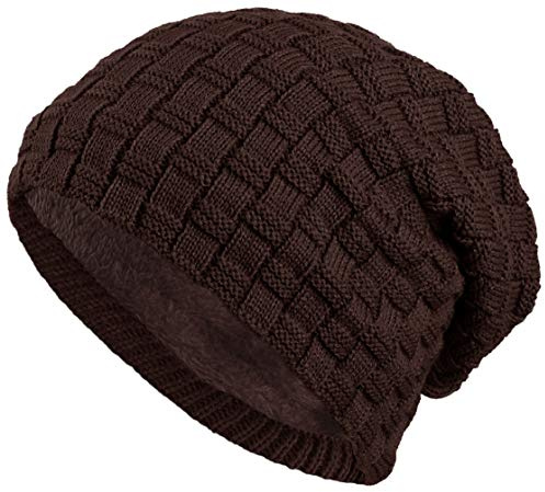 Balinco Bonnet Chaud doublé en Laine Polaire Bonnet d'hiver avec Motif tressé Taille Unique pour Femmes et Hommes Bonnet (3A) (Marron foncé)