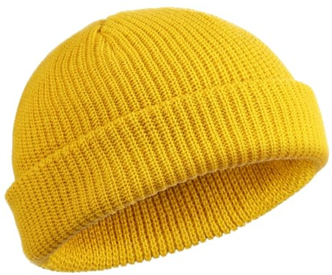 SATINIOR Trawler Beanie Watch Hut Rollup Edge Schädeldecke Fisherman Winter Beanie Hut Unisex, Gelb, M