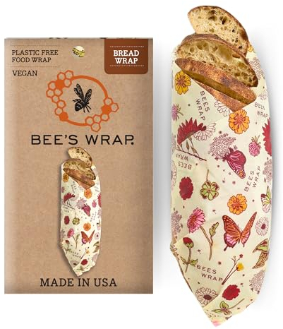 Bee's Wrap Vegan Beeswax Wraps for Food - Bread Wrap - Made in USA Reusable Bread Storage Bags - Organic & Eco-Friendly Alternative to Aluminum Foil, Sourdough Bags & Plastic Wrap, Vegan Meadow Magic