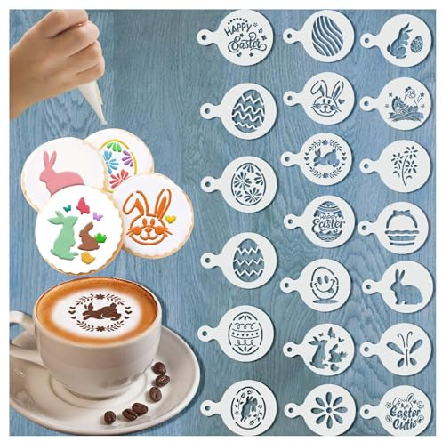 20 PCS Easter Cookie Stencils for Royal Icing Cake Coffee Decoration