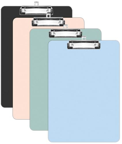 Clipboards 4 Pack Plastic Clipboards Letter Size, Durable Clipboard with Low Profile Metal Clip for Classroom Office Teachers Students Nurses