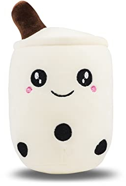 ANBOOR Bubble Tea Kuscheltier Boba Stofftier Plüschtier Milchtee Plüschpuppen Gefüllte Plüsch Kinderspielzeug für Party Gefälligkeiten (Weiss, 25 cm)