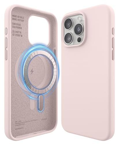 elago Magnetic Silicone Case Compatible with iPhone 15 Pro Max Case, Compatible with MagSafe All Accessories, Built-in Magnets, Premium Silicone, Full Body Protection [5 Layer Structure] (Lovely Pink)