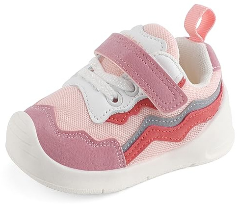 LACOFIA Baby Girls Shoes First Walkers Toddler Sneakers with Anti-Slip Rubber Sole Pink 4.5