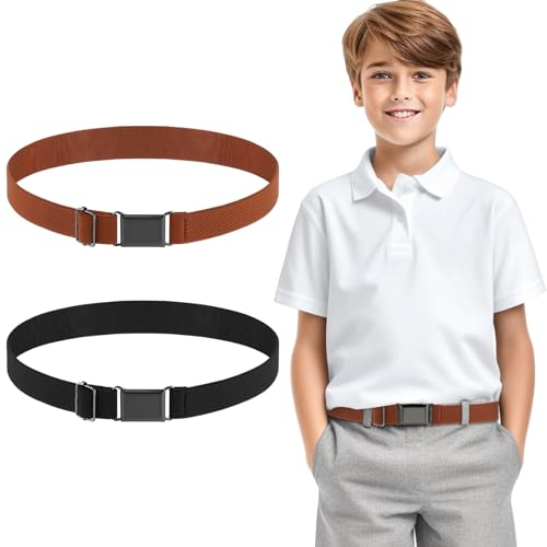 TIESOME 2 Stück Elastischer Gürtel Kinder, Einstellbar Gürtel Mit Silber Quadratische Schnalle für 2-15 jährige Jungen und Mädchen