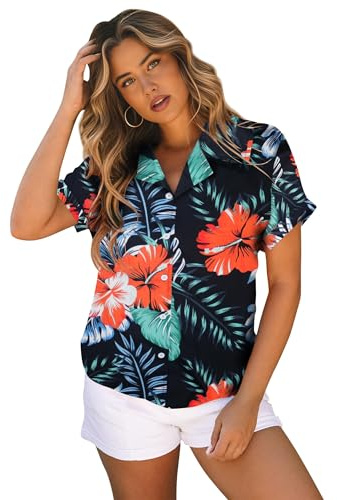 hohololo Chemise Hawaienne Femme Chemisier De Vacances Chemise à Motif Hawaienne Femmes Manche Courte HawaïEnne (Multicolore-b,S)