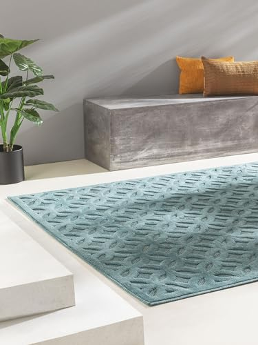 benuta Nest In- & Outdoor Teppich Bonte - Türkis 240x340 cm - Strapazierfähig & Pflegeleicht - Für Balkon, Terrasse, Garten - Küchenteppich & Wohnzimmerteppich - Geometrisch, Boho-Style, Hygge Cozy
