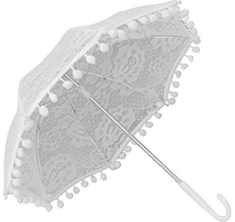 AILOOCEDI Weißer Spitzenschirm, Vintage-Stil, für Hochzeit, Braut, Spitzenschirm, Fotokostüm, Spitzenschirm für Fotografie-Requisiten (51322-E)