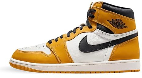 NIKE Air Jordan 1 Retro High OG 'Yellow Ochre' - Sneaker Heritage in pelle di alta qualità, Antracite Bianco Nero, 44 EU