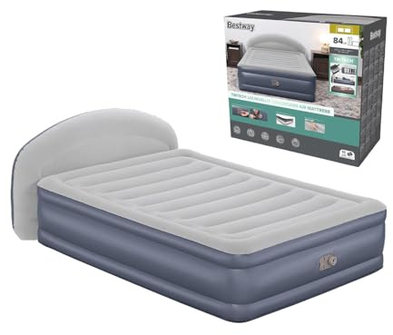 Bestway Matelas Gonflable avec tête de lit 2 Places Tritech LoungeLux avec Pompe électrique intégrée - 229 cm x 152 cm x 84 cm - Gris/Noir