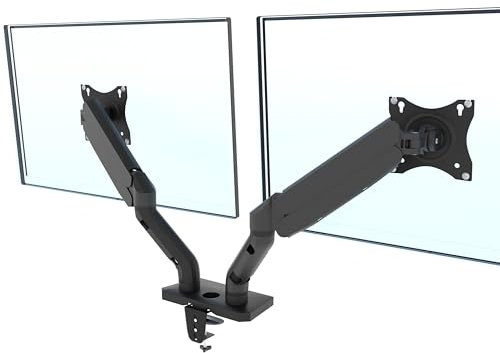 POKAR Dubbel monitorarm dubbel skärm arm 2 bildskärmar hållare monitorfäste ergonomisk, höjdjusterbar, gasfjäderjustering, VESA-kompatibel