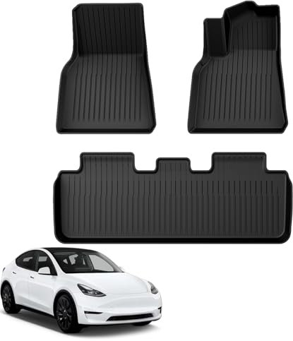 GEARCELL 3 PCS Floor Mats Fit For Tesla Model Y 2021 2022 2023 2024,TPE Heavy Duty, Waterproof Easy Clean