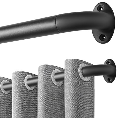 Qlfyuu Gardinenstange Schwarz Metall Vorhangstangen Ausziehbar 76-230cm, 25mm Durchmesser Gardinenstange für Schlafzimmer, Wohnzimmer, Verdunkelungsvorhänge