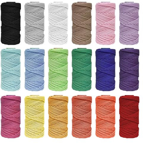 18 Stück Makramee Garn 2mm X 30m, Baumwollgarn Baumwollkordel Baumwollseil, Makramee Set, Baumwollschnur Macrame Garn, Makramee Baumwollgarn Set, Für DIY Handwerk Basteln Stricken Boho Deko