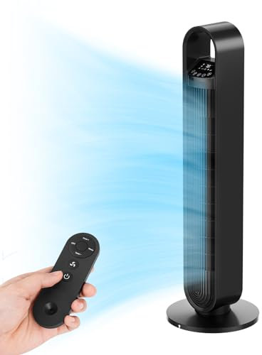 CURECURE 36 Inch Oscillating Tower Fan with Remote Control, 1-12H Timer, 3 Modes, 3 Fan Speeds, LED Display, 70° Oscillating Bladeless Floor Fan for Bedroom Home Office, Black