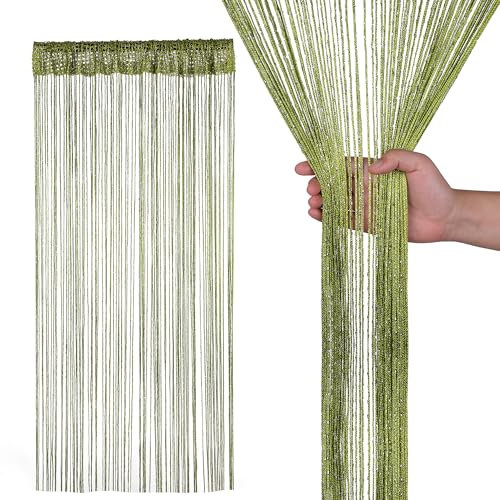 Glitter String Curtain Panel 200x90cm – Sparkling Tassel Fly Screen, Polyester Fringe Room Divider for Doorways, Windows, Parties & Home Decoration (Green)