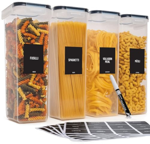 Deco haus Botes Cocina Almacenaje de Plástico - Cajas de Almacenamiento de Alimentos Reutilizables con Tapa Hermética - Recipientes para alimentos Set de 4 -Tarros sin BPA - 2,8L*4