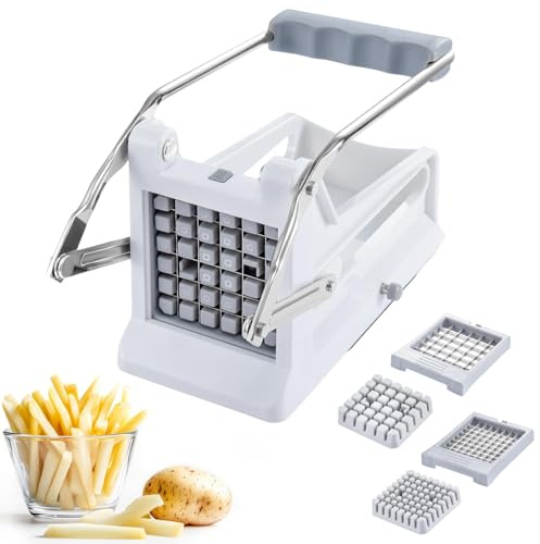 Potato Chipper & Cutter - Vegetable Chipper with 2 Blades, Non-Slip Suction Base & Ergonomic Handle, Easy to Use for Homemade Fries, Veggie Sticks & Air Fryer Cooking
