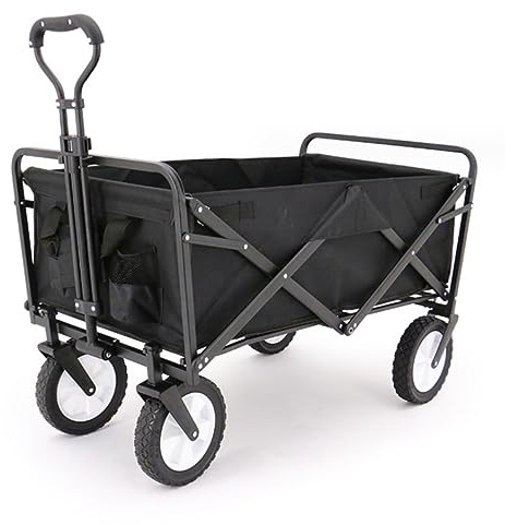 Chariot de jardin pliable robuste avec 4 roues – Chariot de courses d'extérieur polyvalent pour le camping, la pêche et le jardin – Chariot de traction et chariot utilitaire