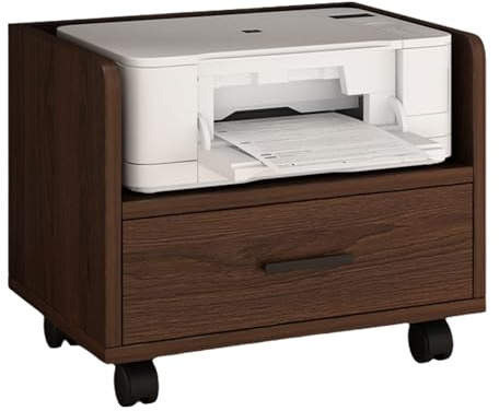 Table d'imprimante mobile sur roulettes – Petite armoire de classement en bois massif écologique pour le rangement et la niisation du bureau à domicile, solution polyvalente sous le bureau, assemblage