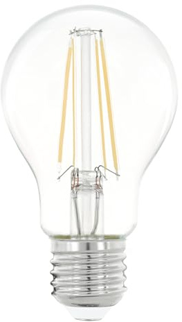 Eglo Bombilla LED E27 de filamento, con una potencia de 7 W (equivalente a 60 806 lúmenes, 2700 Kelvin, luz blanca cálida, fabricada en vidrio transparente, formato A60 y diámetro de 6 cm